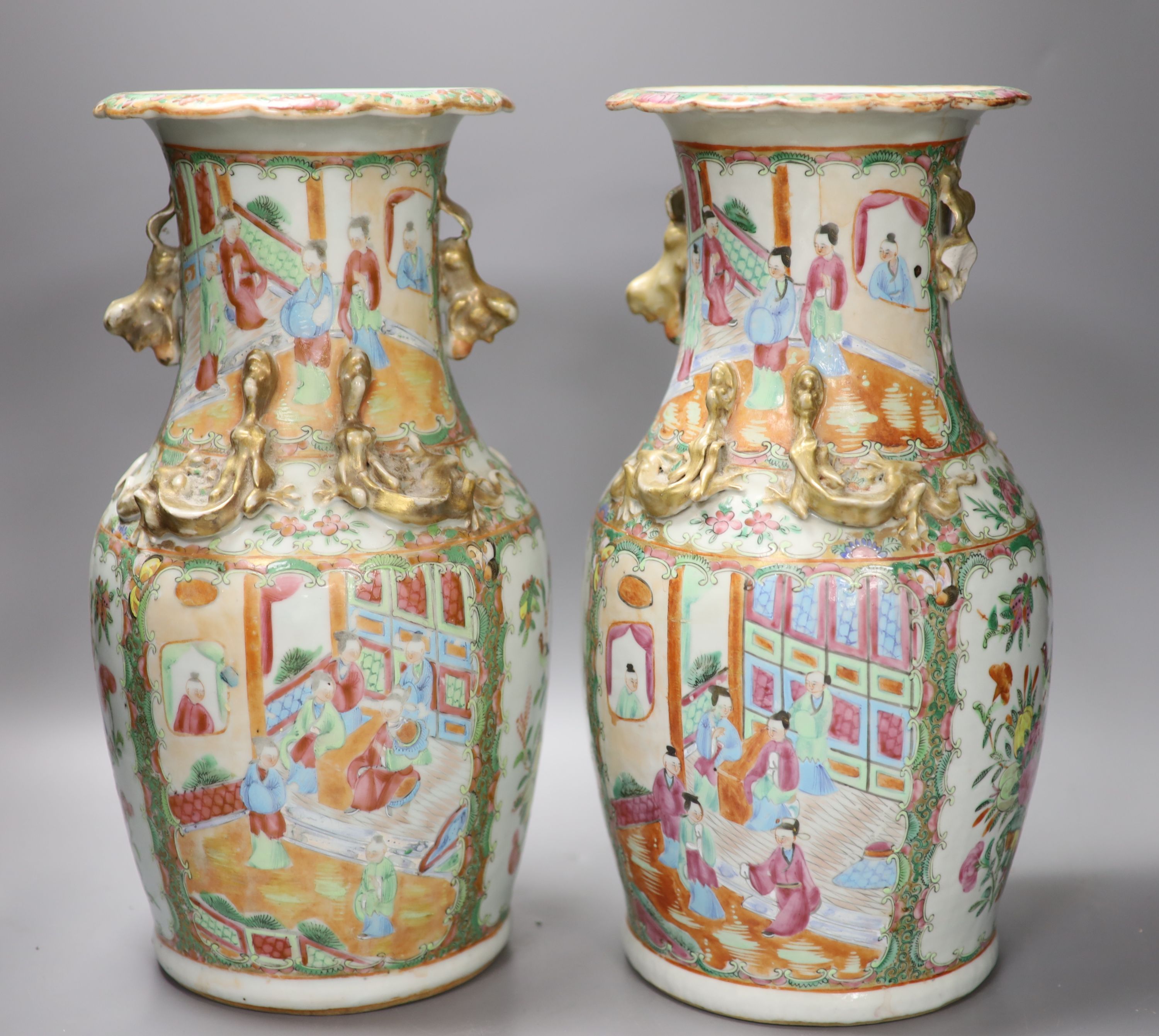 A pair of late 19th century Chinese famille rose vases, height 36cm